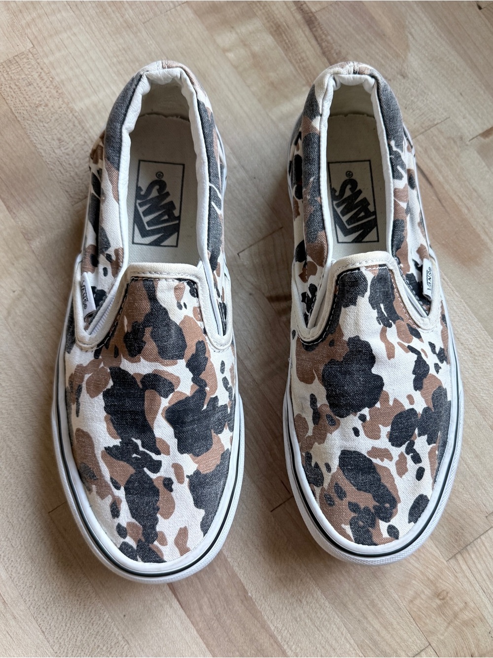 Vans Classic Slip-Ons “Cow Print” in Black, Brown and White - Distressed - Picture 2 of 8